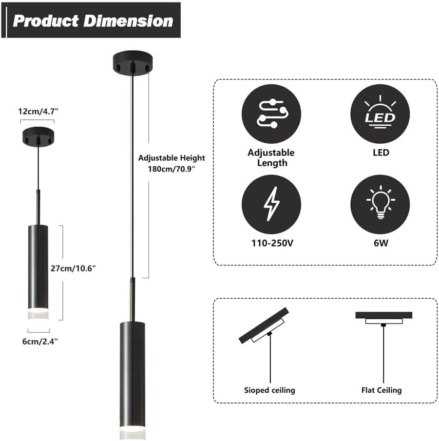 Adjustable Hanging Light - 3-Light Black Led Light, Modern Kitchen Island Light Fixture, Contemporary Mi-Ni Lights Adjustable Chandeliers/Black/1 Pack