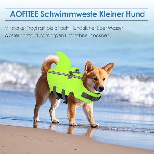 AOFITEE Hai Schwimmweste Hund Klein, Verstellbar Hundeschwimmweste Hai mit Rettungsgriff, Reflektierende Hunde Schwimmweste Hohe Flotation Hund Schwimmweste Rettungsweste für Kleine, Mittlere Hunde