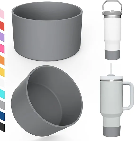 Airboat Upgrade 2PCS Protective Silicone Boot Bumper for Stanley Quencher Adventure 40oz 30oz IceFlow 20oz 30oz Tumbler, Water Bottle Bottom Sleeve Cover Accessories for Stanley Mug Cup(Light Grey)