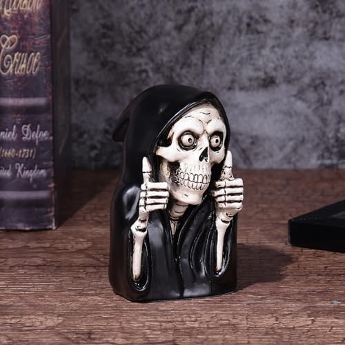 5172XrYAu-L._AC_ XIAOMAGG Funny Grim Reaper Skeleton Figurine 3.9 Inch Resin Gothic Grim Reaper Decoration Thumb Up Hand Gesture - Dark Humor Gifts for Women Mini Vintage Halloween Home