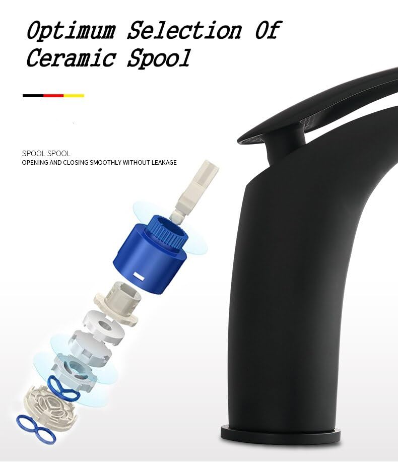Robinet de lavabo noir en laiton massif au design cascade moderne - 6