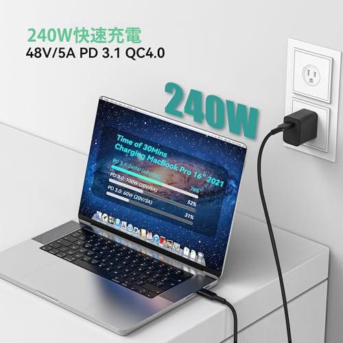 Thunderbolt 5 ケーブル 1m、80Gbps 16K@60Hz ビデオ 240W急速充电、Thunderbolt 4/ USB 4と下位互換 - 画像 2