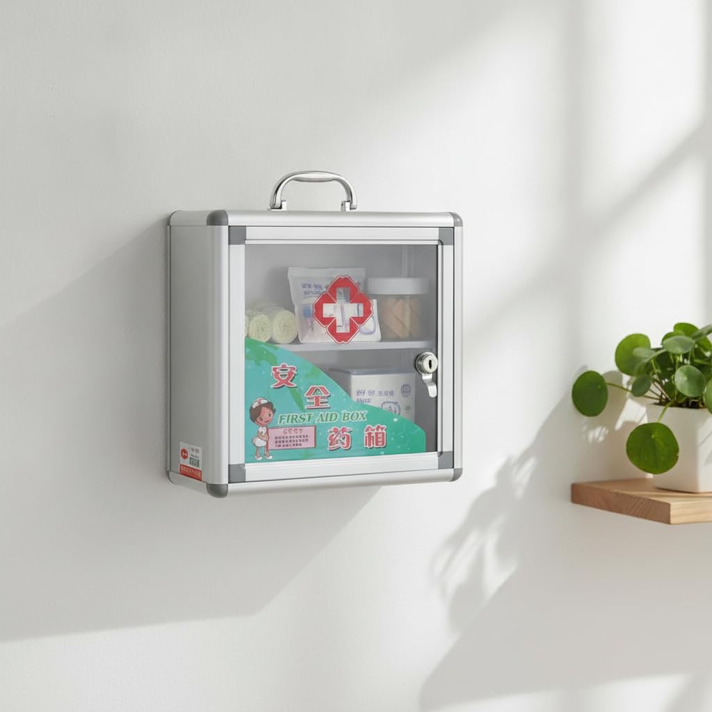 Scatola di in Metallo e Alluminio, Portatile e da Muro, medico, Kit familiare D122