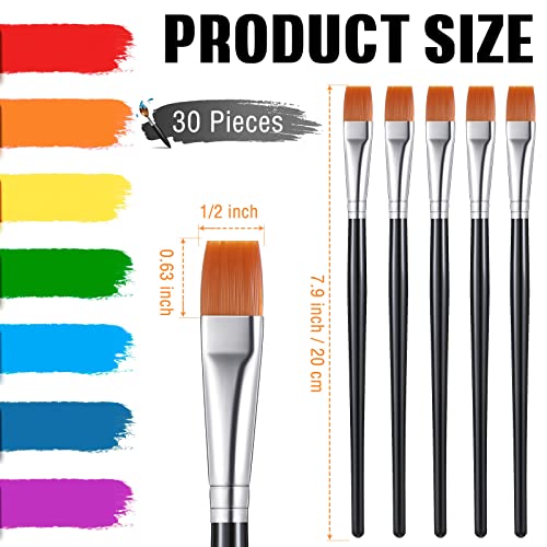 Image of Zonon 30 Pieces Paint Brushes Bulk Small Flat Top Acrylic Oil Paint Brush for Artists Mini Touch up Crafts Detail Painting(1 /2 Inch,Black)