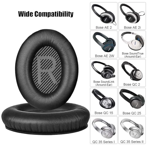 Repuesto Almohadillas para Bose QuietComfort 35 ii/QC35/QC25/QC2/QC15/Ae2/Ae2i/Ae2w, Espuma Aislante de Sonido Engrosada, Almohadillas de Cuero Suave para Bose (Negro) miniatura 2
