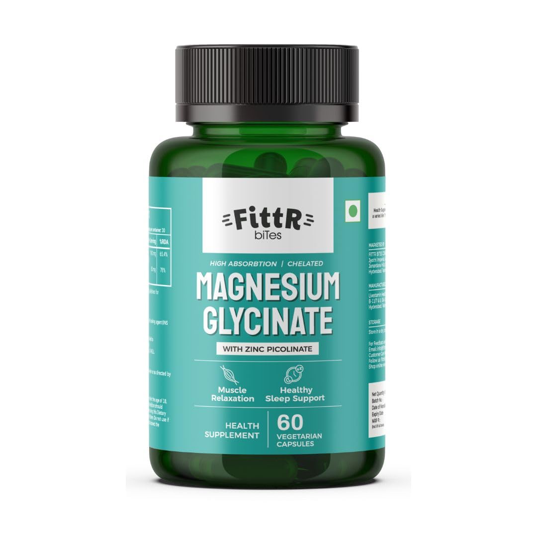 FittR Bites Magnesium Glycinate Supplement 1100mg with Zinc Picolinate, Relaxation & Healthy Muscle Function for Women Men - 60 Capsules (Pack of 1, 60) (B0CY2VFGGF) Amazon Price History, Amazon Price Tracker
