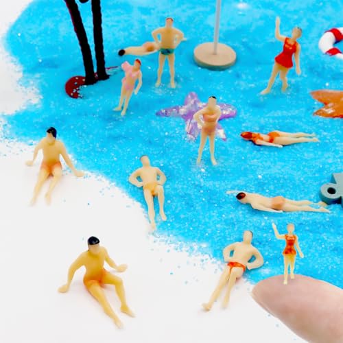 Hiawbon 30 pcs 1:75 Scale Mini Painted People Model Beach Swimsuits Figurines Miniature People Model