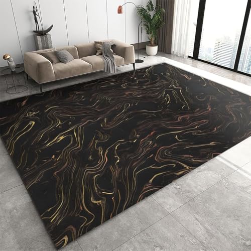 Tapis de sol en polyester motif marbre 3D avec support caoutchouc stable
