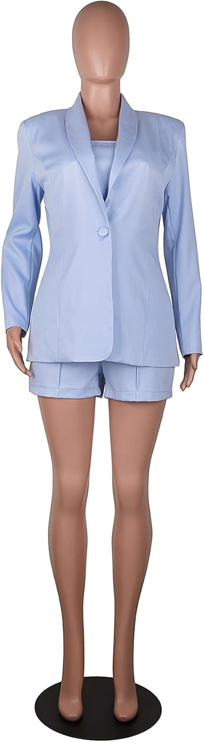 NRTHYE Women Sexy Bussiness Outfits 3 Piece Open Front Button Blazers + Crop Tops + Belted Shorts Set Jumpsuits - Image 3
