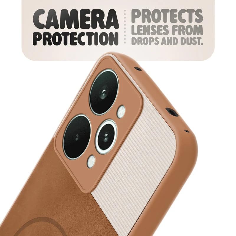 Image of Bintage case Macc-Safe Design Hard Light Weight Back Case | Soft Border Camera Protect | Dual PU Leather Finish Back Cover Compatible for Realme 15 Pro 5G - White & Brown