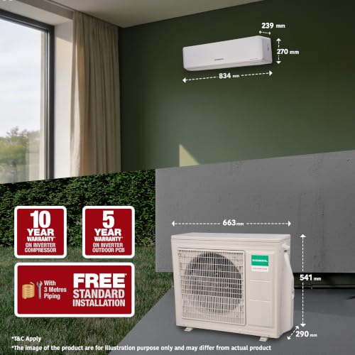 Image of GENERAL 1 Ton BEE 2026 5 Star Rated, Inverter Split AC (ASGG12CGAB-B, White, Copper, 3520W, Powerful Cooling, 10m Long Reach Airflow, 55C Max, Suitable for 120~150 Sft, Free Standard Installation)