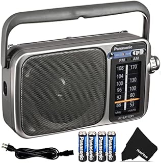 Panasonic Portable Radio AM/FM Battery Powered Electric with LED Tuning Indicator | 5 Core Radio, Best Sound and Reception, Small Size, Plug Option | Includes 4 AA Batteries and Cleaning Cloth