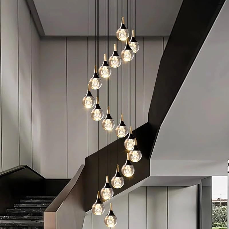 Chandelier en cristal 18 têtes noir pour escalier et salon grand luminaire chic