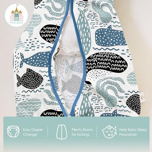Cute Castle Baby Sleep Sack 6-12 Months - Lightweight 100% Cotton 2-Way Zipper TOG 0.5 Infant Wearable Blanket, Newborn Essentials Toddler Sleep Clothes (3 Pack Blue) — view 6
