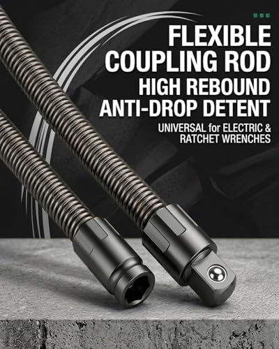 Upgraded 1/2 Flexible Shaft Extension Extender Torque Socket,Ratchet Spanners Electric Wrench Connecting Rod Hand Drive Tools with Spring Steel Shaft, 360° Flex Long Reach Bendable Bar for Outlets