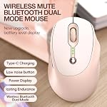 Wireless Bluetooth Mouse with Battery Display Indicator, Cute Rechargeable Beige Silent Ergonomic Portable USB Optical Cordless Mice for PC Laptop Computer Tablet Mac MacBook Pro Kids Girls Women Gift