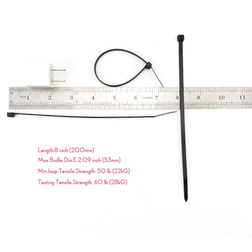 Zip Ties 8 Inch Black Nylon Cable Tie 50 LB 500 PCS for Decorate Christmas Tree