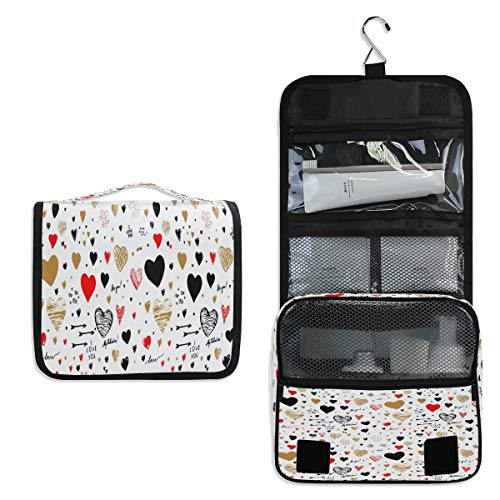 Hanging Toiletry Bag, Doodle With Hearts And Words Waterproof Quilted Wash Gargle Bag