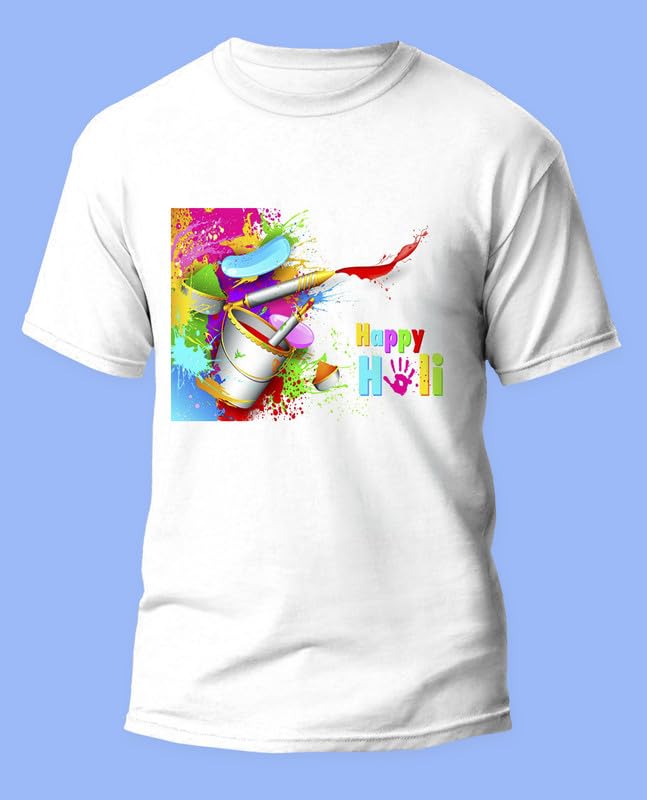 Image of Knitted Polycotton Fabric Regular Fit Girl Women Half Sleeve T-Shirt for Festival of Holi Style 17 White Size : Free
