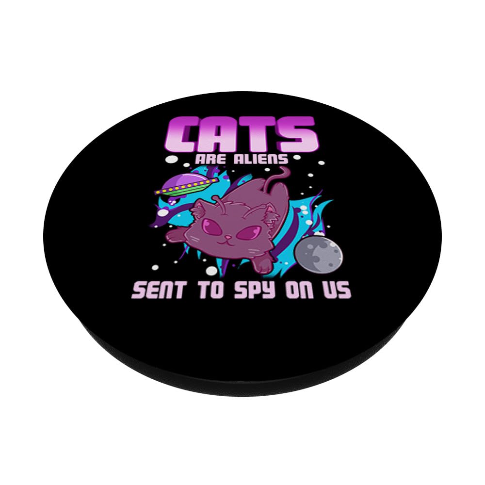 Cats are aliens sent to spy on us PopSockets Swappable PopGrip, Black - Image 2