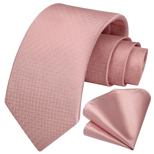 Image of HISDERN Ties for Men Solid Houndstooth Neckties Handkerchief Formal Business Tie & Pocket Square Set Wedding Party