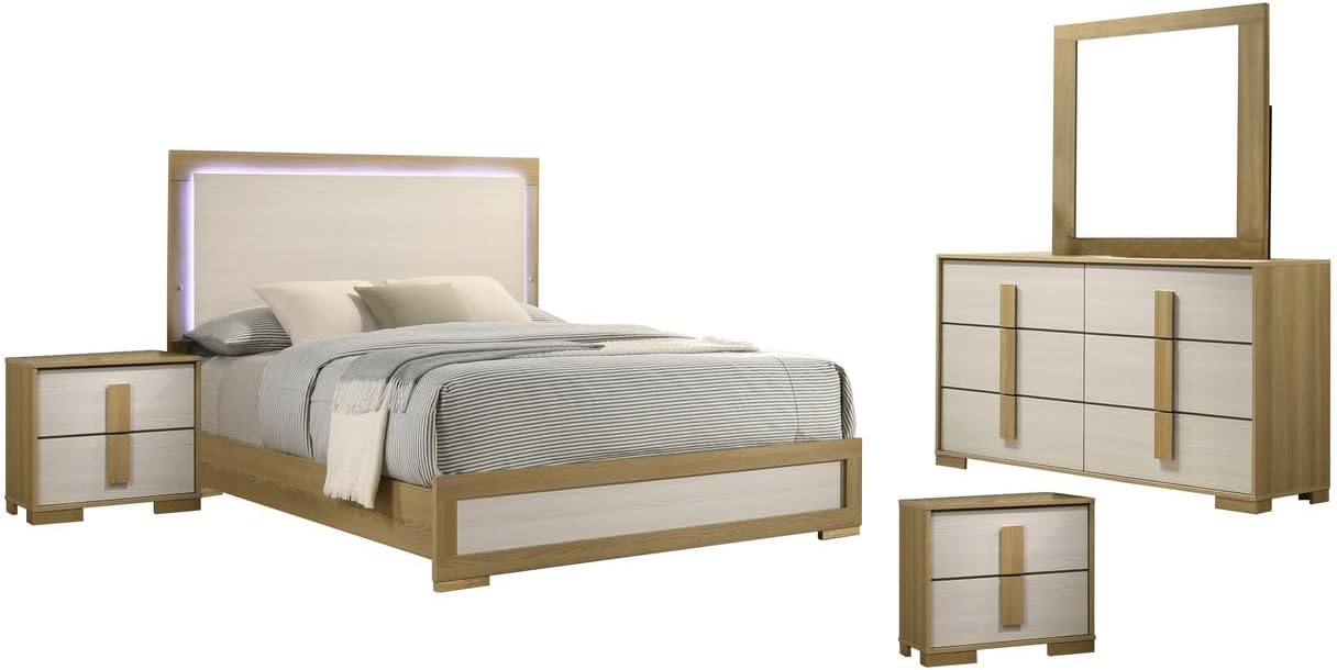 Furniture Natural Serenity LED Bedroom Set in Natural/White Finish