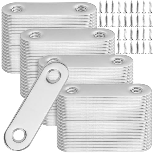 FUNSUEI 80 PCS Stainless Steel Flat Brackets, Small Metal Brackets Flat Straight Mounting