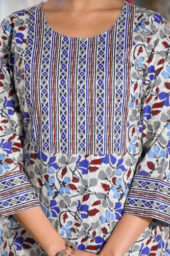 Image of MIRCHI FASHION Pure Cotton Women Straight Jaipuri Floral Print Kurti Set with Dupatta and Pant