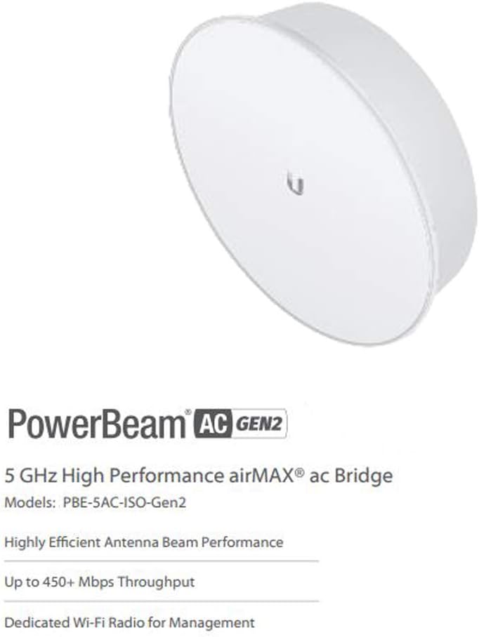 Ubiquiti PowerBeam 5ac ISO Gen 2 2-Pack PBE-5AC-ISO-Gen2 5GHz airMAX ac Bridge