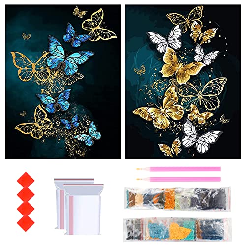 LiangDian Diamond Painting Set, Schmetterling 5D Diamant Painting Bilder Diamond malen Nach Zahlen Kreuztische Strass Stickerei DIY Mosaik Malerei Full Drill Set für Home Wand Deco (30*40cm)