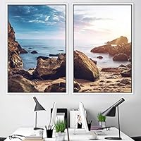 2 Piece Framed Canvas Wall Art Coastal Scenery Canvas Prints Home Artwork Decoration for Living Room,Bedroom - 16