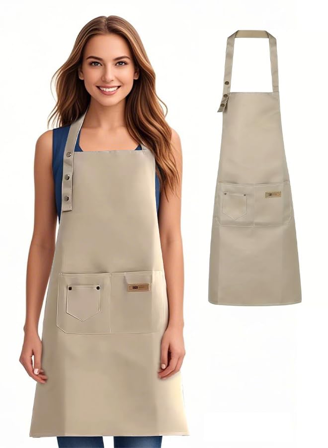 Homarket Kitchen Apron for Women Men with Adjustable Straps and 2 Pockets Canvas Cotton Cooking Kitchen Chef Bib Aprons Waterproof