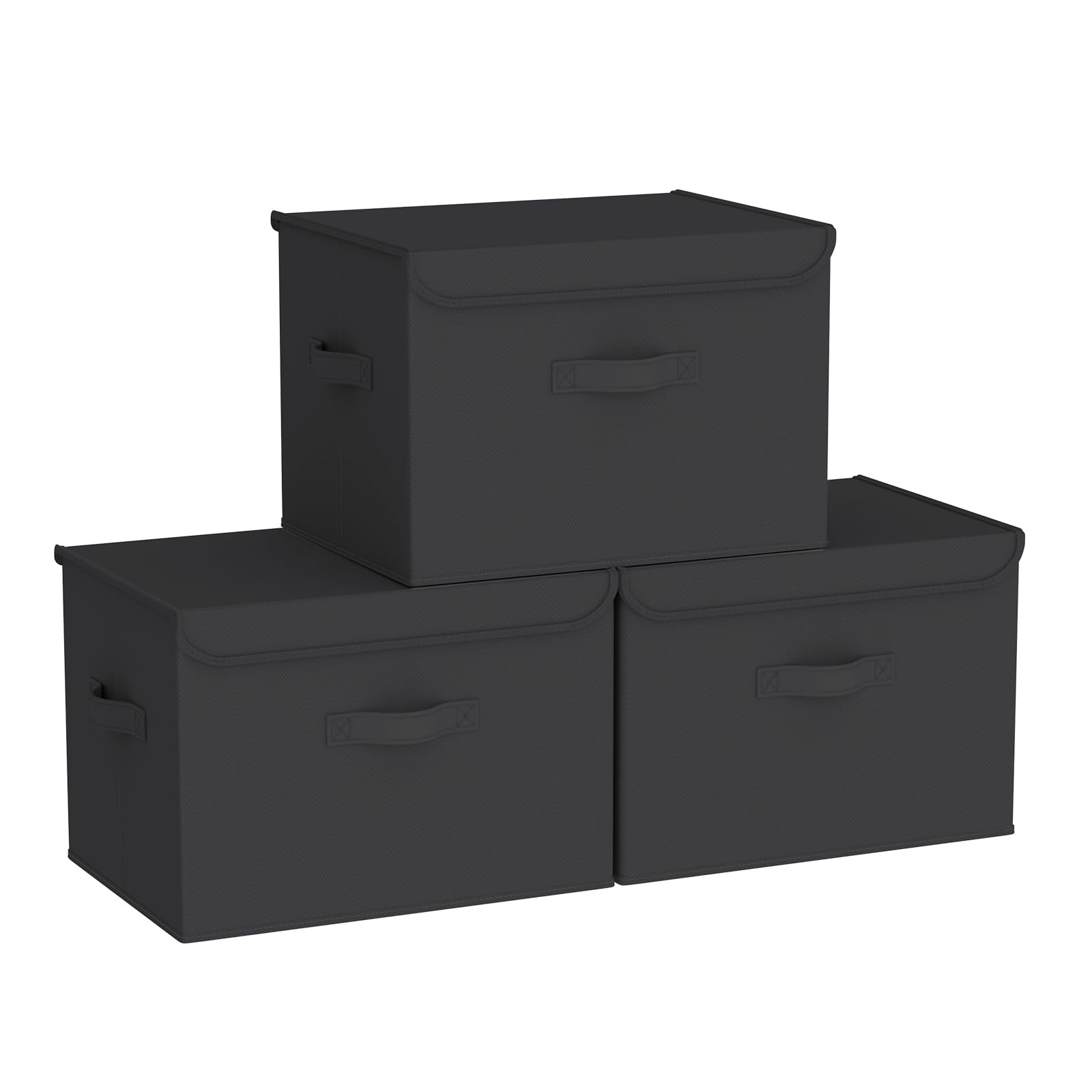 Stackable Storage Boxes with Lids, 3 Pack Large Wardrobe Organiser Black โ image 1