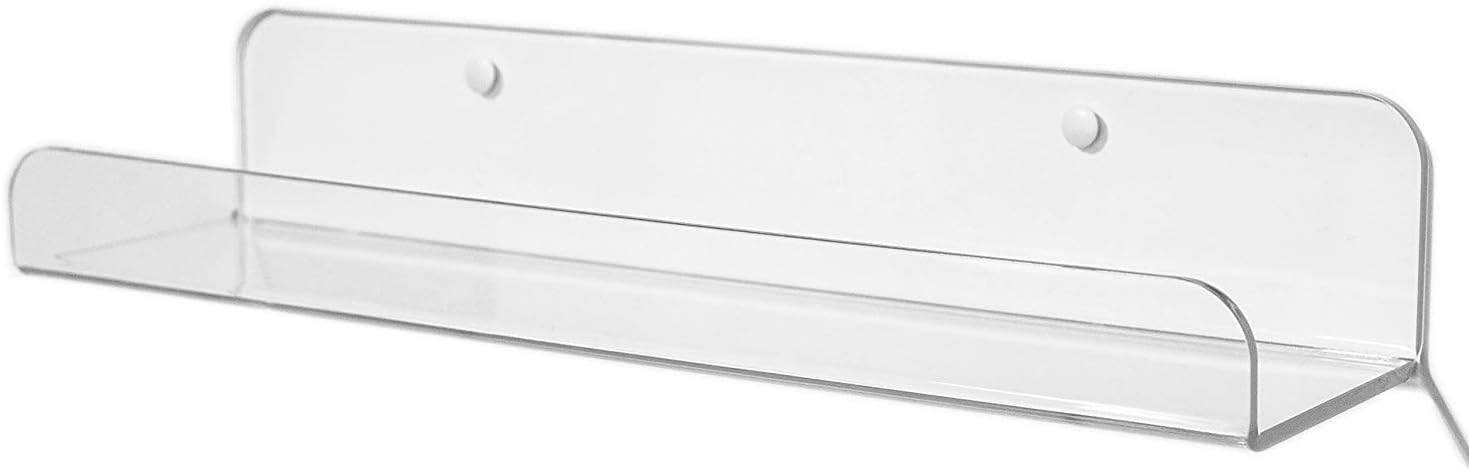 Huji 16 Inch Clear Acrylic Shelf with Rounded Corners for Books, Collectibles, Photos, Coffee Mugs, Makeup, Funko Pops, Toys, Spice Rack