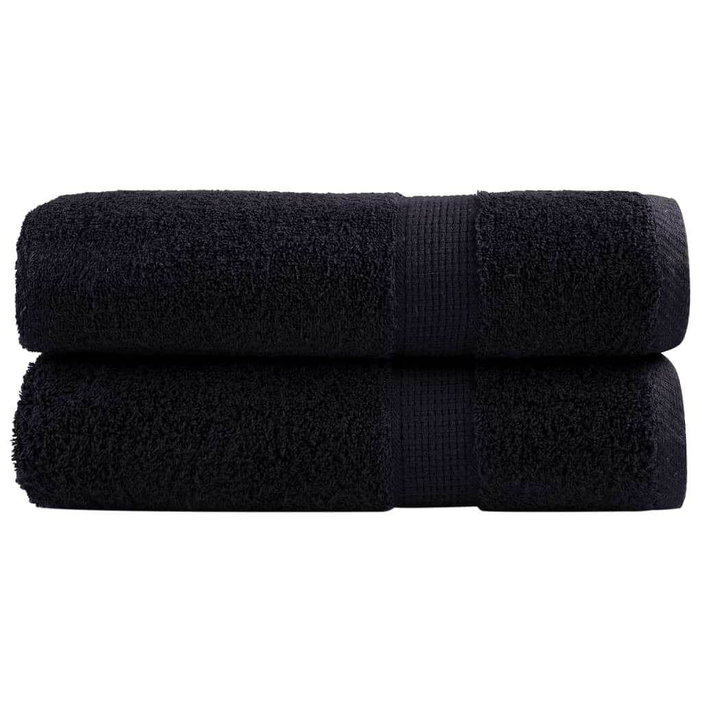 SOLUND Badetücher aus ringgesponnener Baumwolle 2er Set Schwarz 100 x 150 cm 600 g/m² mit Schlaufe für Dusche, Sauna, Strand und SPA