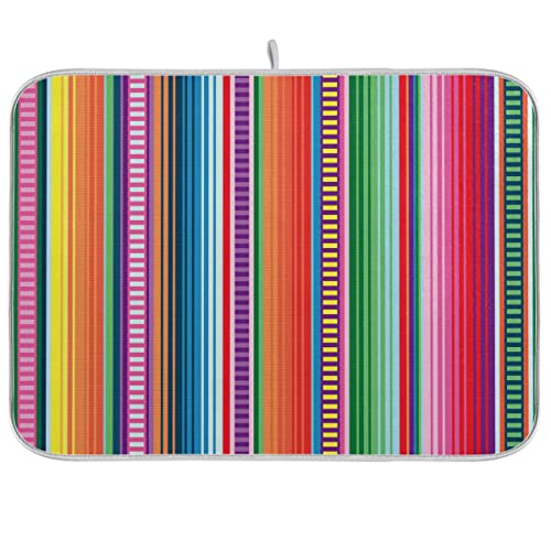 Dish Drying Mat Mexican Rug Pattern Microfiber Absorbent Drying Pad Heat Resistant Counter Kitchen Island Top Protector Stovetop Cover 18 x 24