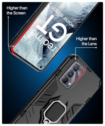Image of WOW IMAGINE Shock Proof Back Case Mobile Cover for Realme GT Master Edition (Tough Armor | Hybrid PC + TPU | Full Protection with Ring Holder & in-Built Kickstand | Black)