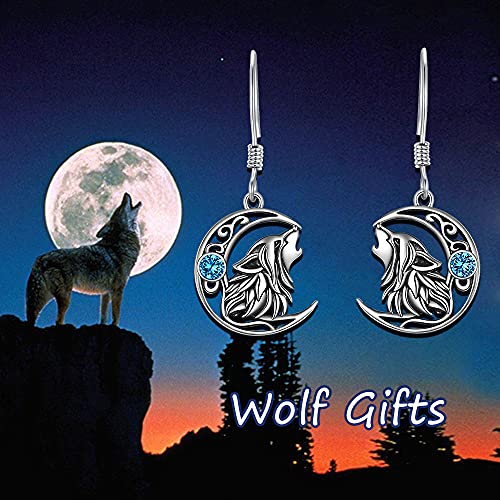 Popkimi Wolf Earrings For Women Girls Wolf Jewelry Cute Animal Earrings S925 Sterling Silver Dangle Drop Hook Earrings Birthday Christmas Gift (Wolf) #TOP4
