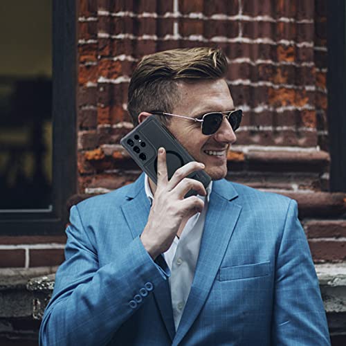 Kugew S Pen Holder Case For Samsung Galaxy S21 Ultra 5G Compatible With Magsafe, Built-In Kickstand & S Pen Slot Magnetic Ring Luxury Leather Back Metal Stand 4 Corners Rugged Bumper Cover (Black) #TOP6