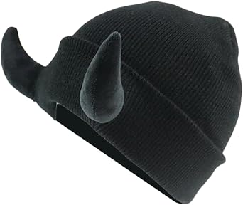 Honganda Devil Horn Knitted Beanie Hat for Adult, Novelty Women Men Demon Horns Cap Winter Warm Hip Hop Hat