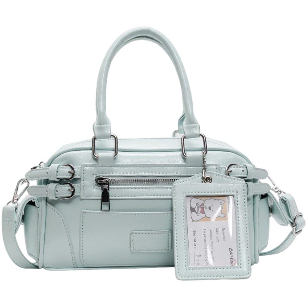 Fourre-tout en cuir pour femme sac bowling y2k noir à fermeture éclair