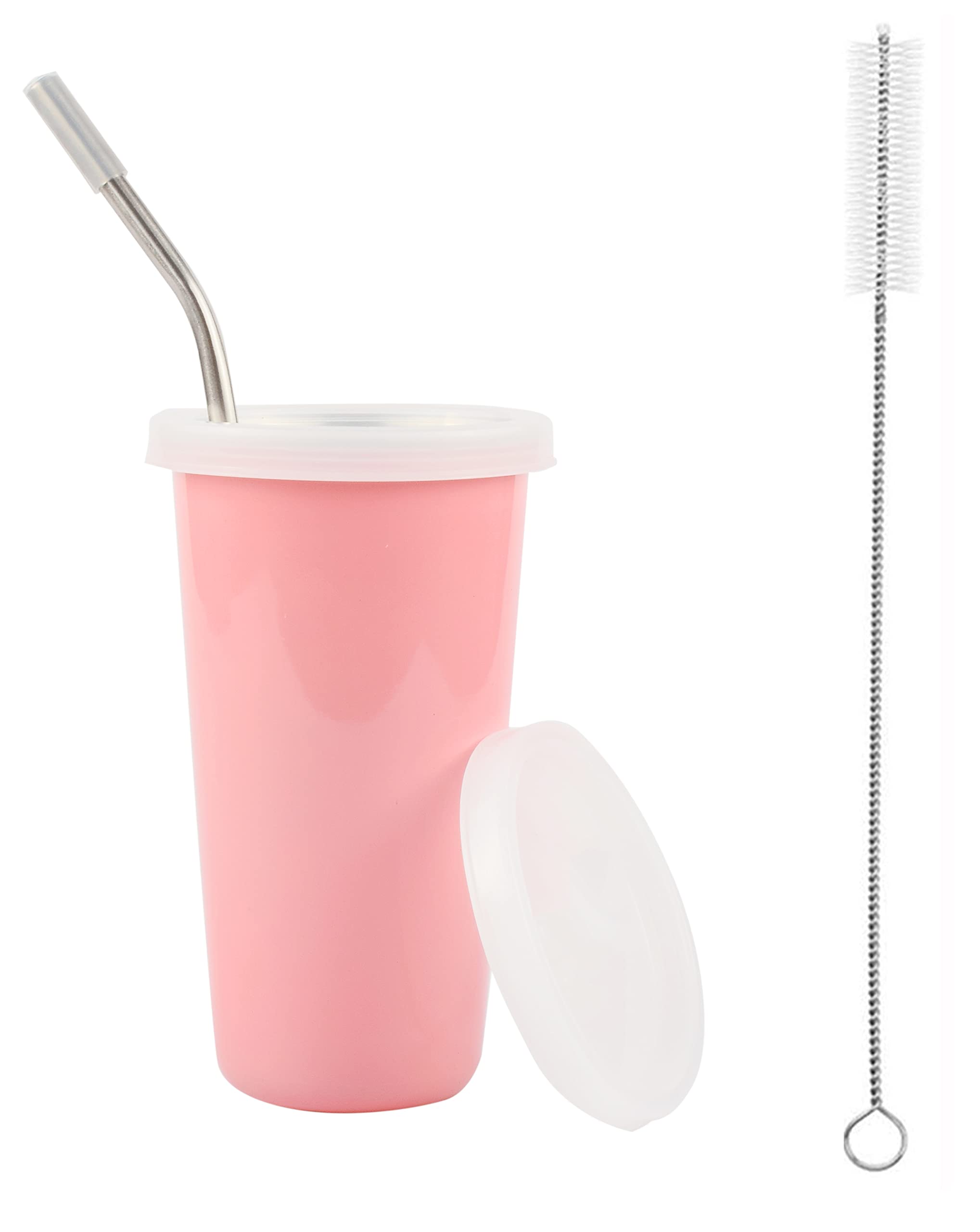 PARABRAHMA Stainless Steel Sipper for Kids with Straw Glass for Kids Milk Tumbler with Straw and Lid Sippy Cup with Gum Protection for Kids (300 ml, 1-4 Years) (STR GLS Brush Pink)-image-35