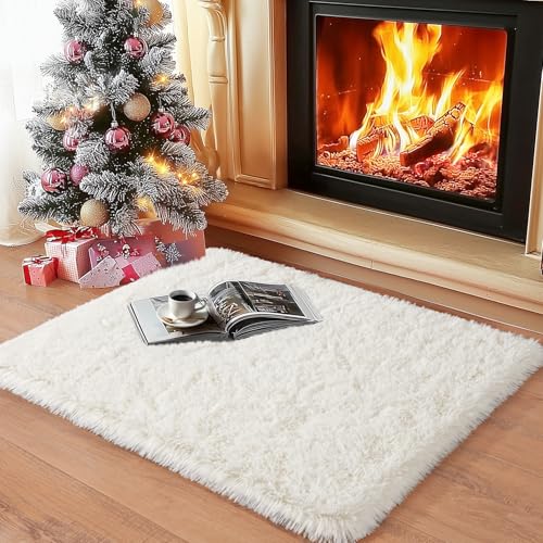 PIPABOBO Small Cream Shaggy Rugs for Bedroom, 2x3 Non-Slip