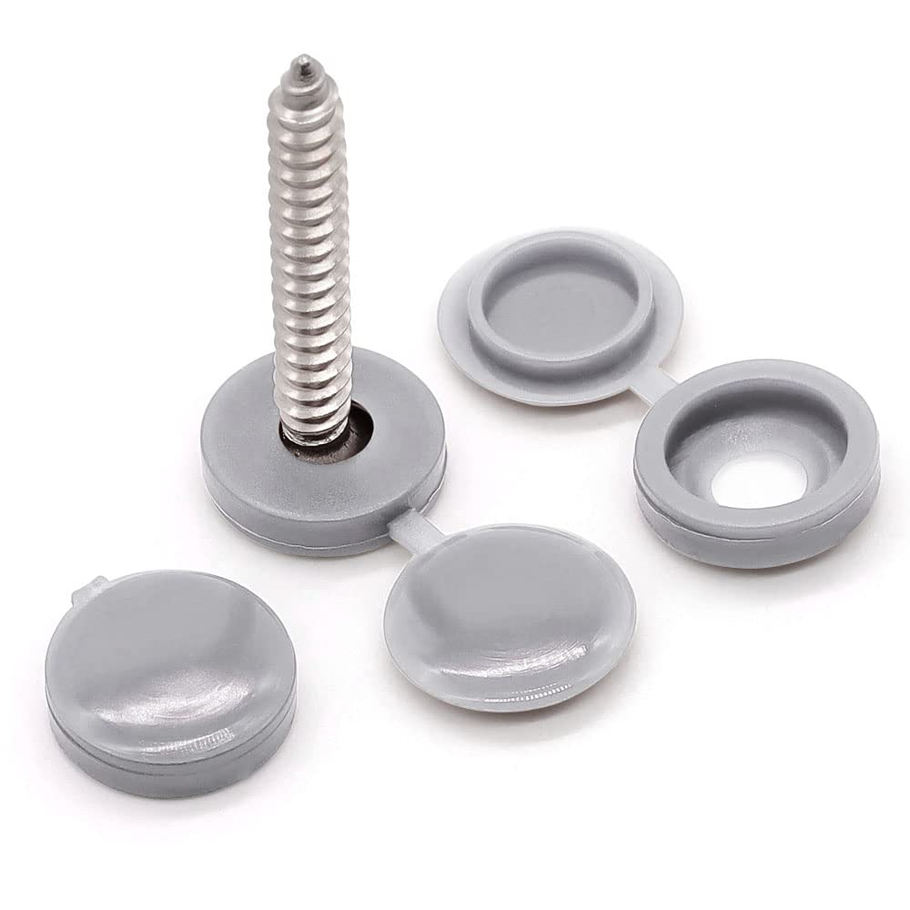 Glvaner 100 pcs Gray Collated Screws Hing Screws Cover Caps Plastic Screw Caps Fold Screw Snap Covers Washer Flip Tops