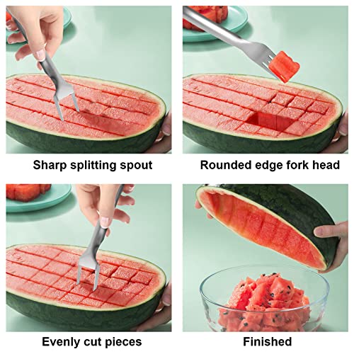 2Pcs 2-In-1 Watermelon Fork Slicer, Watermelon Slicer Cutter Stainless Steel Fruit Forks Slicer Tool For Summer Family Parties Camping Watermelon Cutting Artifact #TOP2