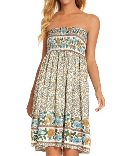 Image of CHICGAL Summer Dresses for Women Beach Cover Ups Strapless Boho Floral Print Sundress 2026