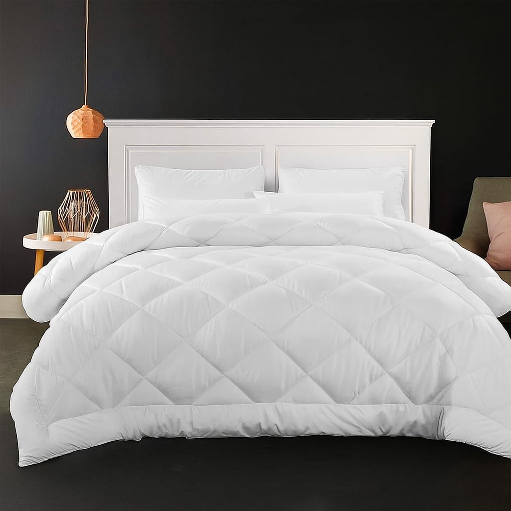 KHC Cotton Comforter White Down Alternative Duvet Insert 100% Percale Cotton, Quilted Fluffy 400GSM Comforter Lightweight All Season Durable Breathable Noiseless (WHITE, King/Cal.King(90"X104"))