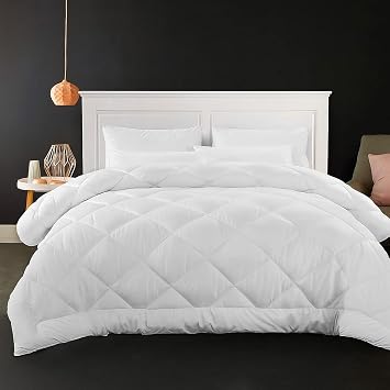 KHC Cotton Comforter White Down Alternative Duvet Insert 100% Percale Cotton, Quilted Fluffy 400GSM Comforter Lightweight All Season Durable Breathable Noiseless WHITE, Queen90"X90"