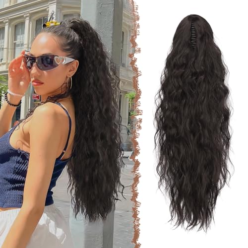 FESHFEN Coda Capelli Extension con Pinza - Lunga Ondulati Ricci