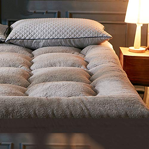TATAMI Thicken Mattress pad Mat Protector, Reversible Sherpa Fitted Mattress Topper Weighted Floor Pillow Bed Cover, Japanese Traditional futon Mattress-Gray Twinch2